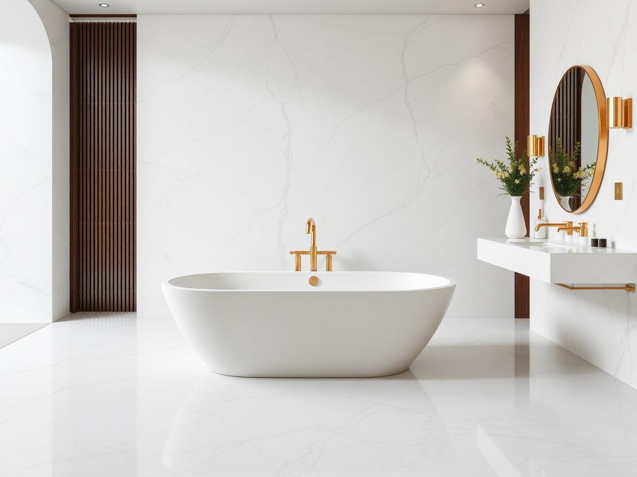 Luxury bathroom with seamless marble-effect floor